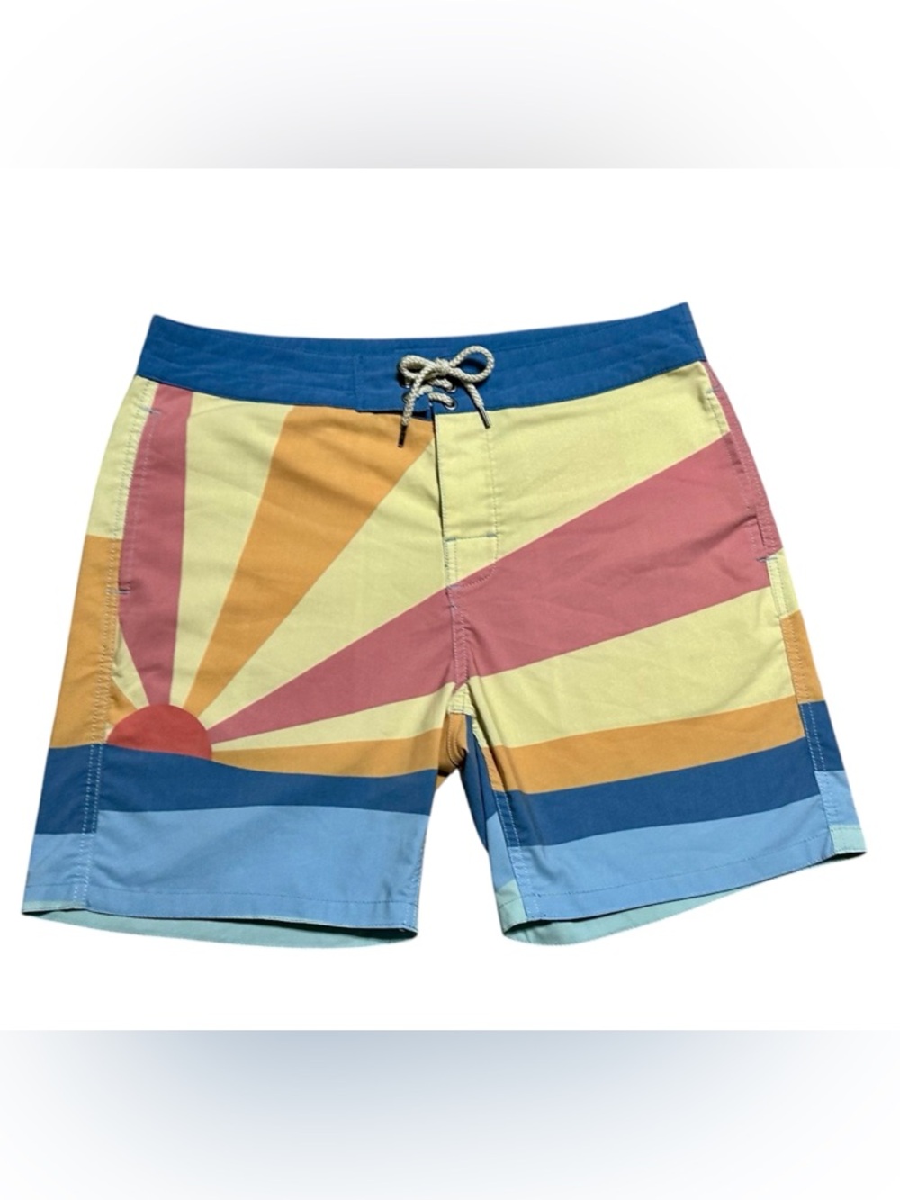 Faherty Soleil Sunset Boardshort 7" Inseam swim trunks size 33 adjustable waist